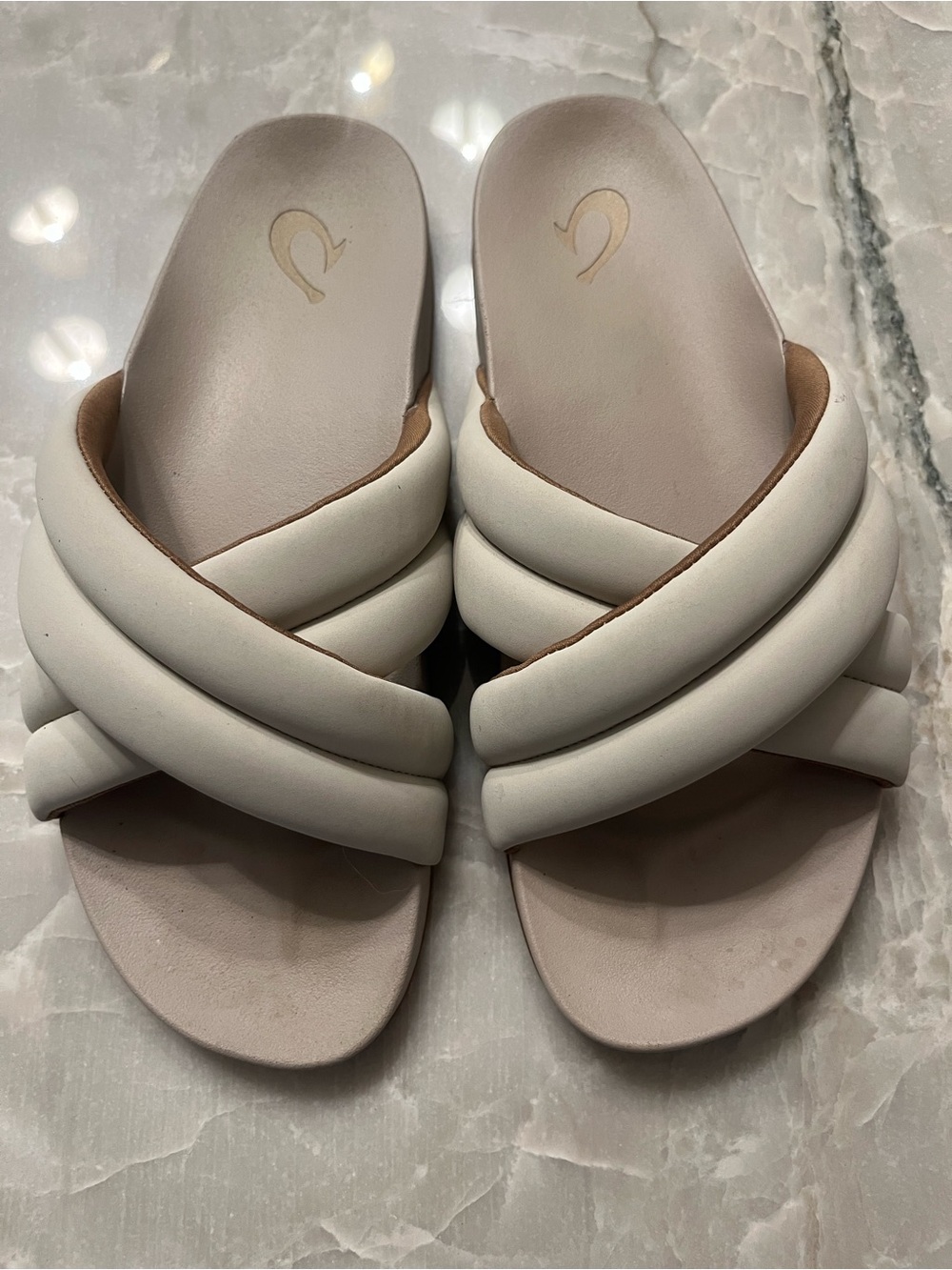 OluKai Women's Crisscross Padded Slide Sandals in Off-White